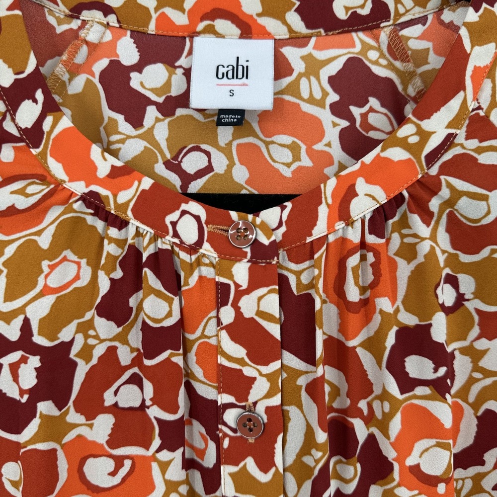 Cabi Dress Womens Small Red Brown Floral Print Long Sleeve Ruffle Boho 4238 Fall - Picture 4 of 9